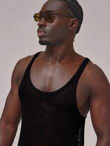 Musero Crochet Sleeveless Tank Top Circular Low Neckline Sheer Vest Spring Summer Essentials Holiday - Black - View 2
