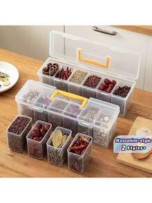 7-Piece Set (1 Large Box, 6 Small Boxes) With Lids, Layered Design, Airtight And Gas-Proof PP Food Storage Containers, Detachable Spice Jars, Suitable For Seasonings, Spices, Condiments, Multifunctional, Kitchen Storage, Food Storage, Perfect For Home Kitchens, Holiday Gatherings, Outdoor Camping - Tabletop Spice Jars - Yellow - View 3