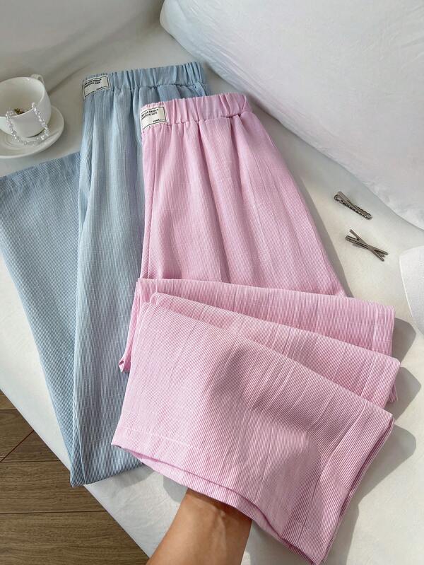 Sweetra Retro American Dopamine Striped Blue & White Set, Low Waist Wide Waistband, Spring/Summer European And American Loose Straight Leg Casual Pants For Women