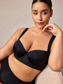 Veilyse Sujetador negro sin costuras de talla grande MIMILEMON, sujetador cómodo con tirantes anchos y minimalista que brinda soporte y elevación - Negro - Ver 5