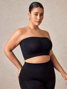 Veilyse 1pc Plus Size Women Seamless Wireless Bra, Black Full Coverage Comfortable Breathable Bandeau Bra - Black - View 6