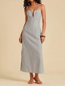 Floral Print Spaghetti Strap Dress With Open Back, Vacation Style - Pearl White - View 5