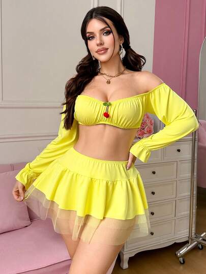 Fantasy Costume Fantasy Costume Trang phục cosplay series dễ thương - Bộ 3 món áo dài tay + chân váy ngắn, cỡ lớn.