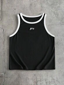 AXEPEAK Men's Contrast Trim Crew Neck Sleeveless Casual Versatile Tank Top, Summer - Black - View 6