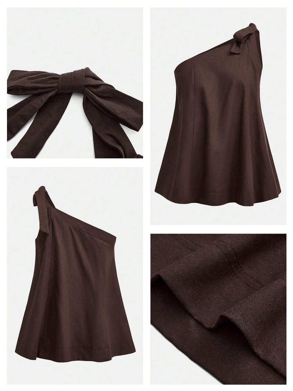 SHEIN Maija Women's Dark Brown Loose Tie Shoulder Vest,Comfortable Cotton Linen Fabric Contrast Color Stripe,Casual Chic Summer Beach Night Out Date Brunch Style