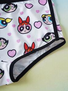 THE POWERPUFF GIRLS X SHEIN Women's Comfortable Cute Cartoon Heart Print Trim Briefs - White - View 5