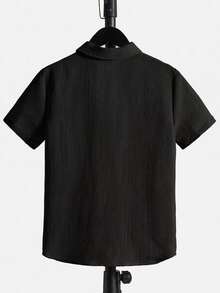 SHEIN Kemeja Polo Lengan Pendek Kasual Minimalis Nyaman untuk Anak Laki-Laki Usia Remaja - Hitam - View 4