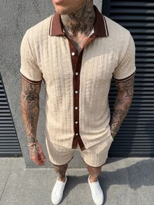 Manfinity CasualCool Bộ áo sơ mi ngắn tay nam kiểu dáng thường ngày, mùa hè. - Màu Khaki - Xem 6