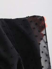 Sweetra Vestido Feminino Preto com Poá, Verão, Gótico, Festa de Aniversário, Feriado, Doce, com Alças com Babados, Saia de Tule Assimétrica em Camadas, Gola Quadrada e Cintura Marcada - Preto - Visão 9