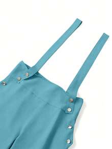 Rometta Plus Size Women's Light Blue Striped Ruffle Tie Bow Blouse & Metal Button High Waist Wide Leg Pants Suspender Suit,Summer Cute School Commuting Style - Multicolor - View 8