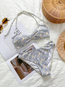 Swim Mod Set Pakaian Renang Wanita untuk Liburan Pantai, Motif Bunga yang Lucu, Manis, Retro, Kasual, dan Cocok untuk Liburan. - MultiWarna - View 2