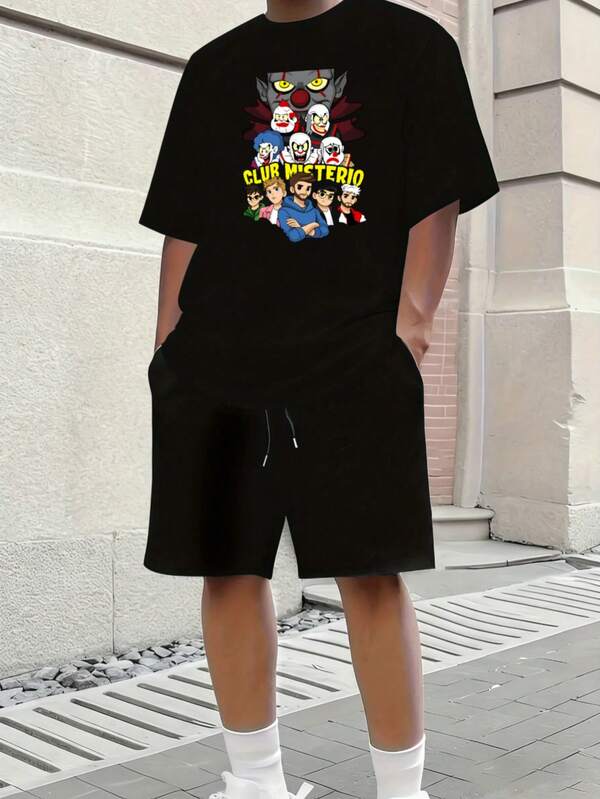 HSHCJ Conjunto deportivo casual de camiseta con estampado y pantalón corto , envío desde México, material cómodo y transpirable, para actividades diarias