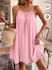 SHEIN Frenchy 夏季女士吊带波西米亚风连衣裙，必备单品，夏季穿搭，婚礼季必备，田园风抽绳连衣裙，女士棉质连衣裙 - 粉色 - 查看 2