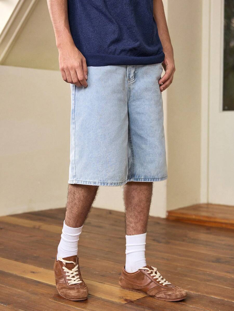Whitmere Men's Retro American Street Skateboard Denim Shorts, Loose Fit Bermuda Shorts - Light Wash - View 1