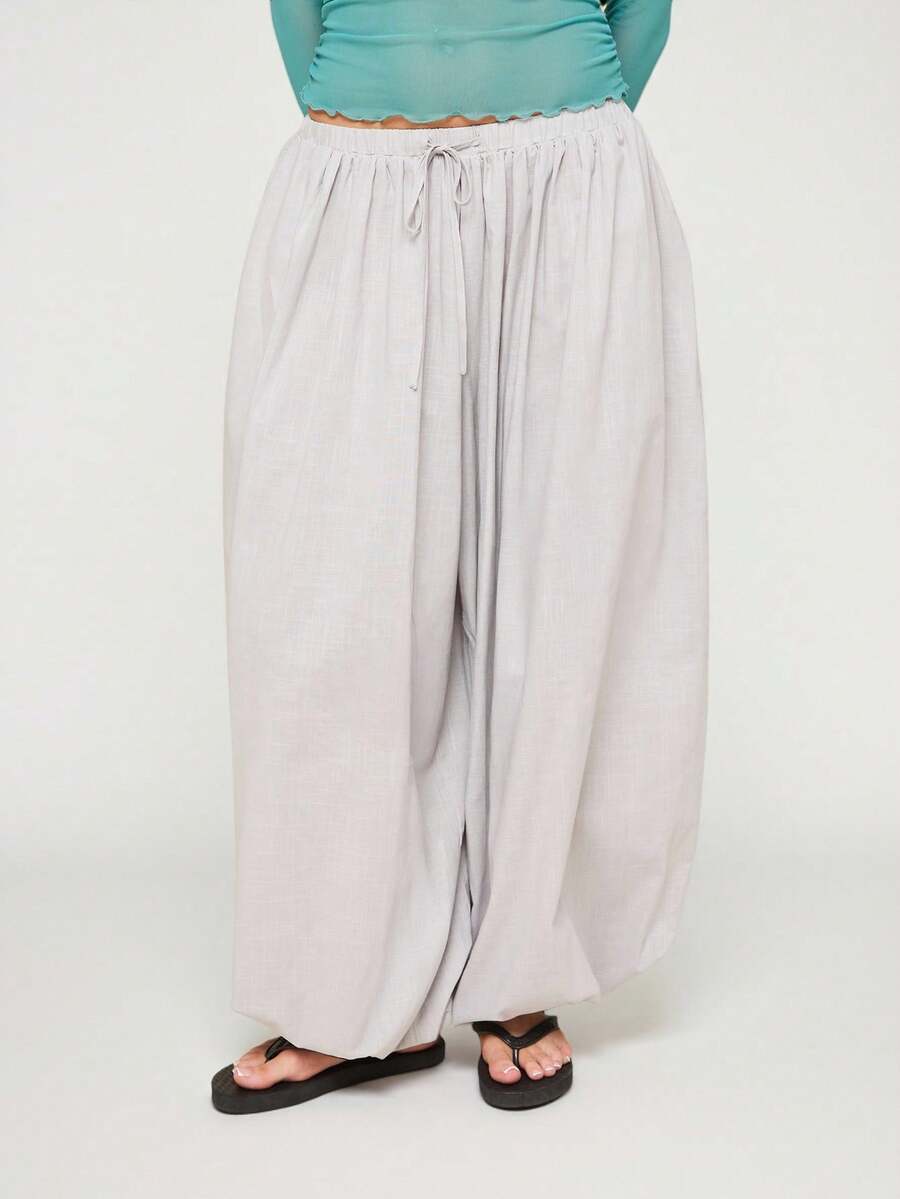 COUREZ Extreme Parachute Linen Trousers/Y2K Summer Outfits For Women Grey Trousers Casual Bottoms Festival Party Spring - Grey - View 1