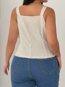 Elenzga Áo hai dây cạp chun màu trơn cỡ lớn cho nữ - Màu be - Xem 7