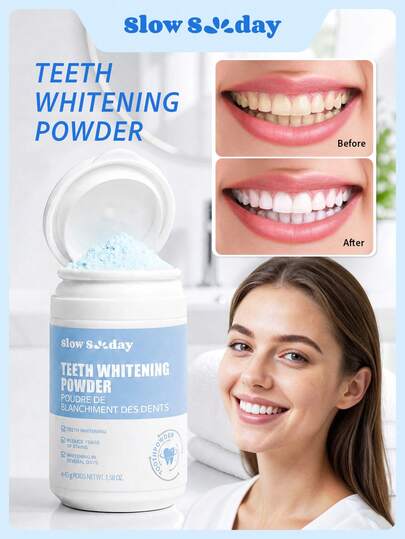 Polvo Blanqueador de Dientes Slow Sunday, Menta, Elimina Manchas de Humo, Manchas de Café, Manchas de Té, Mantiene tu Boca Limpia y Blanca, Buena Opción para Vacaciones, Playa, Artículos Esenciales de Viaje, Adecuado para el Cuidado Bucal de Verano