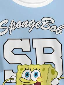 SpongeBob SquarePants | SHEIN 加大码男士极简印花圆领短袖T恤 - 白色 - 查看 5