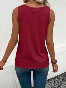 EMERY ROSE Nuevo top de tirantes casual y versátil con cuello en V y estampado de corazón degradado para mujer, primavera/verano - Burdeos - Ver 2