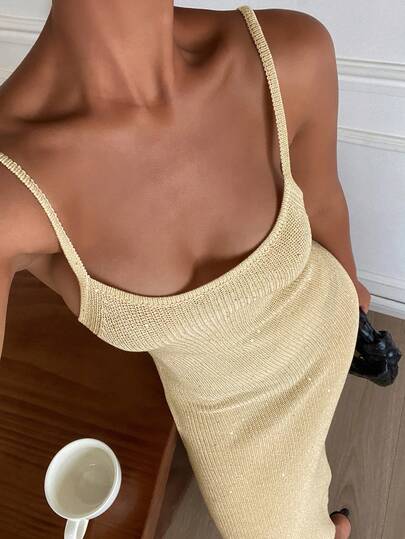 DAZY Solid Color Fitted Bestselling Spaghetti Strap Dress, Sexy Beach Resort Summer Dress For Women