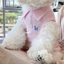 PETSIN 一件純色刺繡寵物 Polo 衫，適合春夏季 - 粉色 - 查看 3