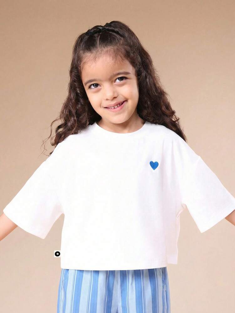 Girls LOVE Print Coordinating Set With Short Sleeve Top And Wide Leg Striped Pants