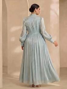 Graceveil Robe simple avec manches lanternes, décoration de perles et ceinture à la taille, pour femmes de grande taille - Vert menthe - Voir 2
