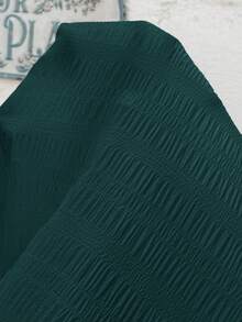 SHEIN Maternity Solid Color Ruffle V-Neck Short Sleeve Casual Shirt - Dark Green - View 10