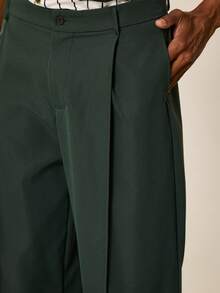 Tonviero Men's Solid Color Toothpick Stripe Design Loose Fit Casual Pants Wide Leg Pants - Army Green - View 6