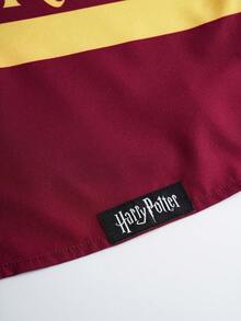HARRY POTTER X SHEIN Women's Casual Letter Graphic Contrast Color Front Button Short Sleeve Shirt, Summer - Red - View 8