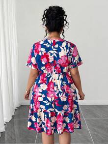 SHEIN CURVE+ Plus Size Women's Vacation Beach Outfits: Doll Dresses. - Multicolor - View 2
