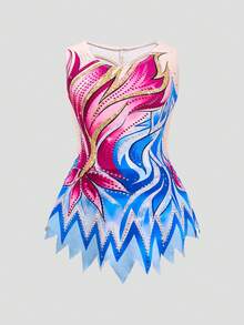 SHEIN Girls' One-Piece Athletic Jumpsuit,  Gymnastics, Dance Competitions, Exquisite Prints Comfortable Stretch,Figure Skating Dress,High Stretch Fitted - Multicolor - View 5