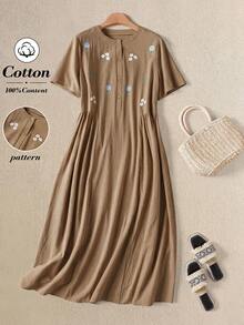 Rusticease Brown Floral Floral Floral Print Dress, Elegant Cottagecore Cottage Core Casual Summer Dress For Women Everyday Party Picnic - Brown - View 3