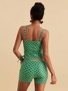 Travachic Women's Printed Drawstring Tie Tankini Swimwear Set - Multicolor - View 2
