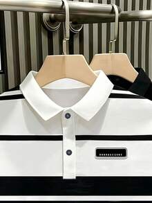 Manfinity Dauomo 男士标准款 Polo 衫，夏季休闲上衣，图案设计，经典条纹印花，百搭日常穿着，时尚百搭，适合户外和日常穿着。 - 彩色 - 查看 4