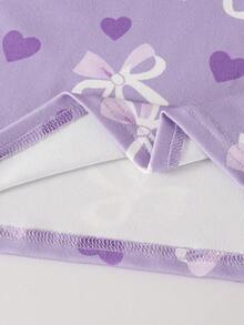 4pcs Girls Elastic Knit Short Sleeve Shorts Pajama Set With Bow & Heart Design, Comfortable & Soft, Best Gift For Teenage Girls - Purple - View 5