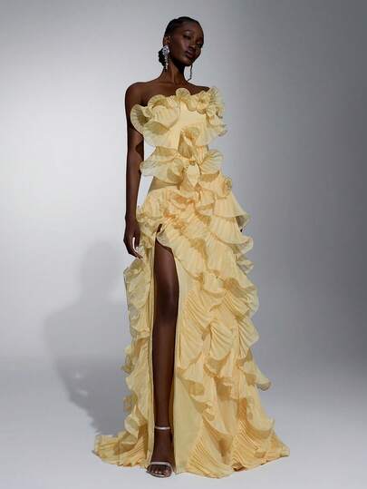 Elitara Elegante y lujoso vestido con volantes de encaje bordado con cuentas y lentejuelas de organza, con escote trasero y bajo de sirena, adecuado para bodas, fiestas, vacaciones, galas y eventos formales (muy adornado)