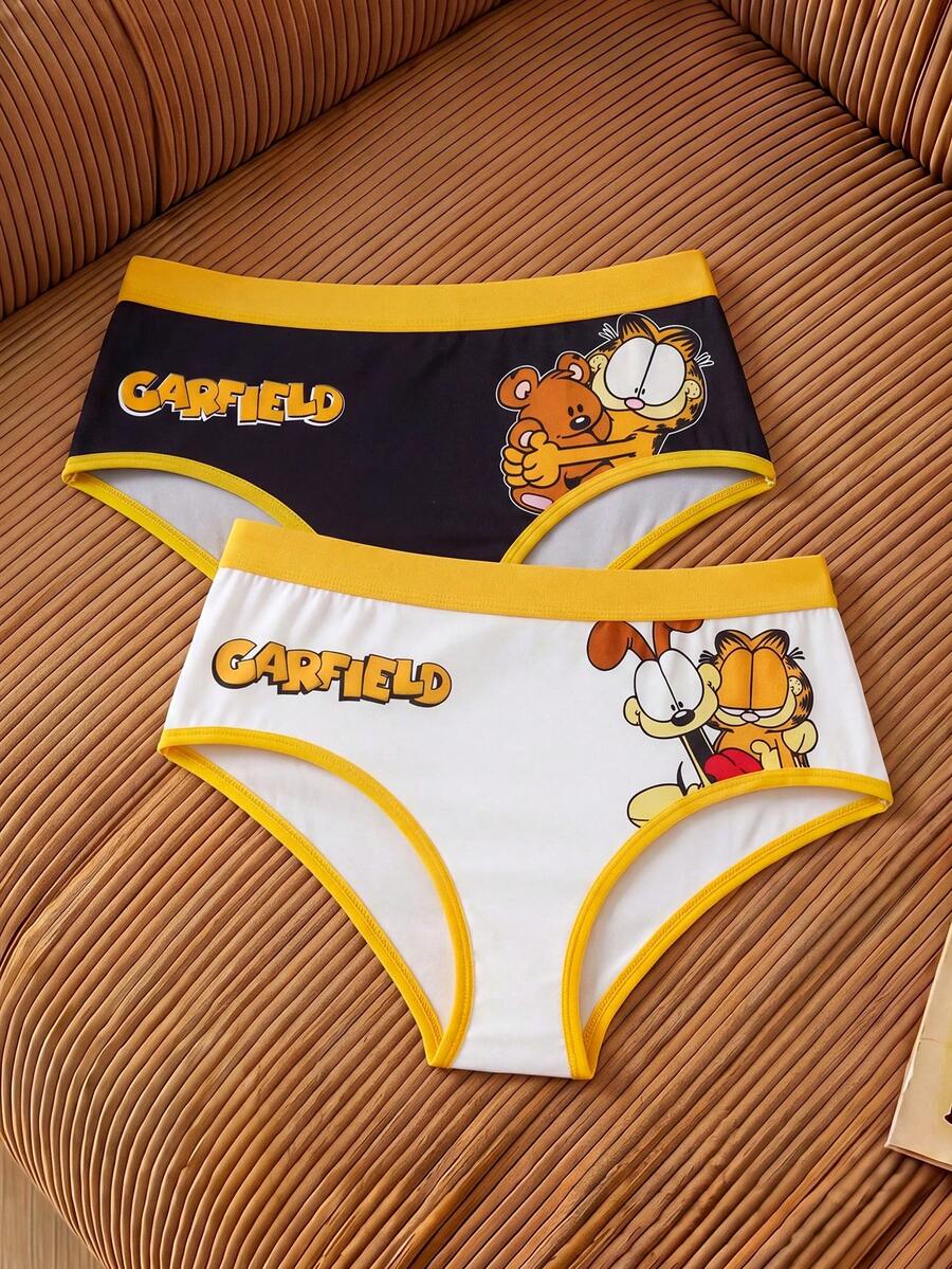 GARFIELD | SHEIN Cartoon Print Contrast Trim Briefs - Black and White - View 1