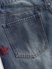 ROMWE MEN Street Life Men's Star Embroidered Denim Shorts - Multicolor - View 5