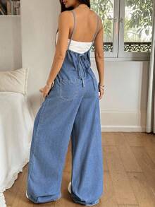 Rivivi Bộ quần yếm denim thoải mái cho kỳ nghỉ - Rửa nhẹ - Xem 2
