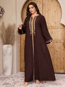 Al Najma Plus Size Women's Turkish Maxi Dress & Arabic Traditional Abaya - Coffee Brown - View 8