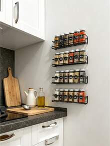 1/2/3 PCS Black Spice Rack Wall Mounted Screw Or Adhesive No Drill Kitchen Organizer Shelf Cabinet Storage Space Saver Home Decluttering Solution Housewarming Gift For New Home Kitchen Upgrade Organization Essential Practical Gift For Her - Black Flat Iron - View 3