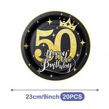50th Black Gold Dots Happy Birthday Disposable Plates, Napkins And Cups Set, Serves 20 Guests. This Disposable Party Set (Including Plates, Napkins And Cups) Is Perfect For Birthday Parties, Weddings And Family Picnics. - View 7