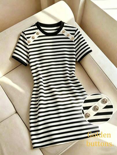 Franclia Women's Casual Loose H-Line Striped Dress, Comfortable For Home Wear, Strolling, Vacation & Leisure