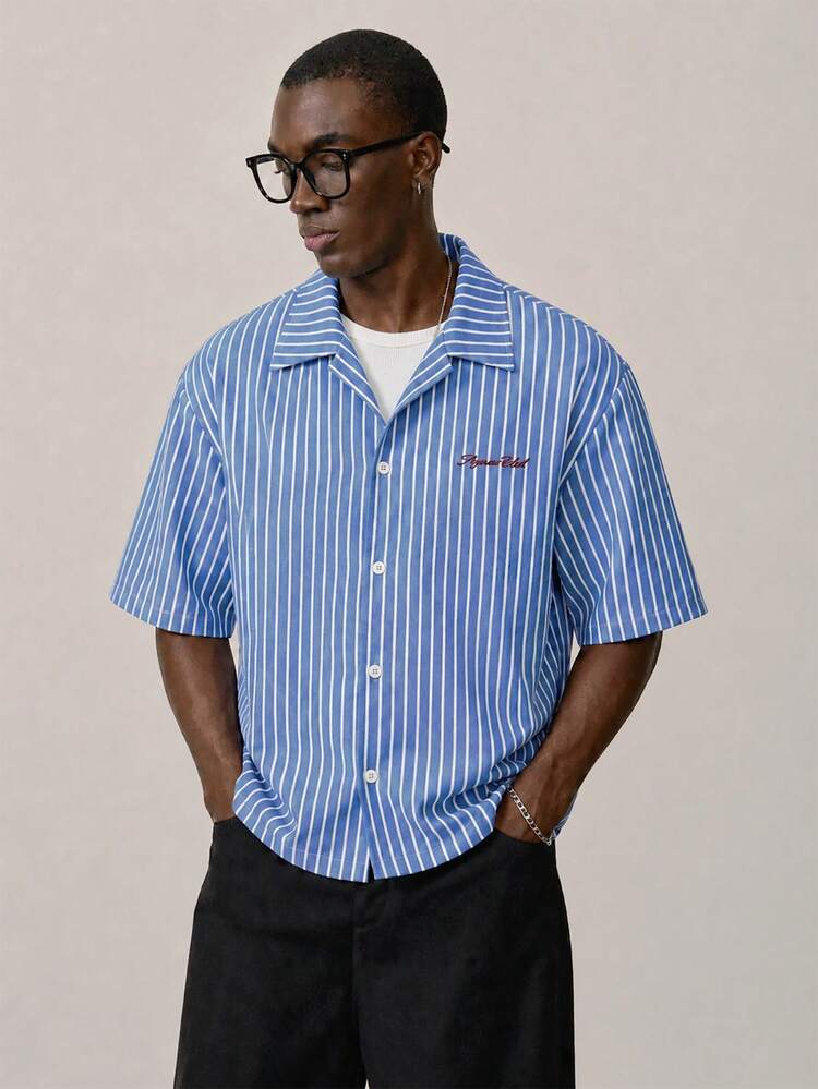 STYNVO Men's Drop Shoulder Short Sleeve Striped Casual Shirt