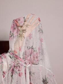 Slumberist Plus Size Sexy Sheer Floral Mesh Robe With Lace Trim Lightweight Nightgown Set With Belt - White - View 9