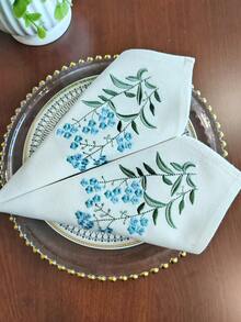 Cirelle 精緻刺繡餐巾紙，小藍花設計，清新優雅的餐桌裝飾。可水洗布製餐巾，適合節日、居家、派對、晚餐、婚禮及茶會使用 - 淺藍色 - 查看 6