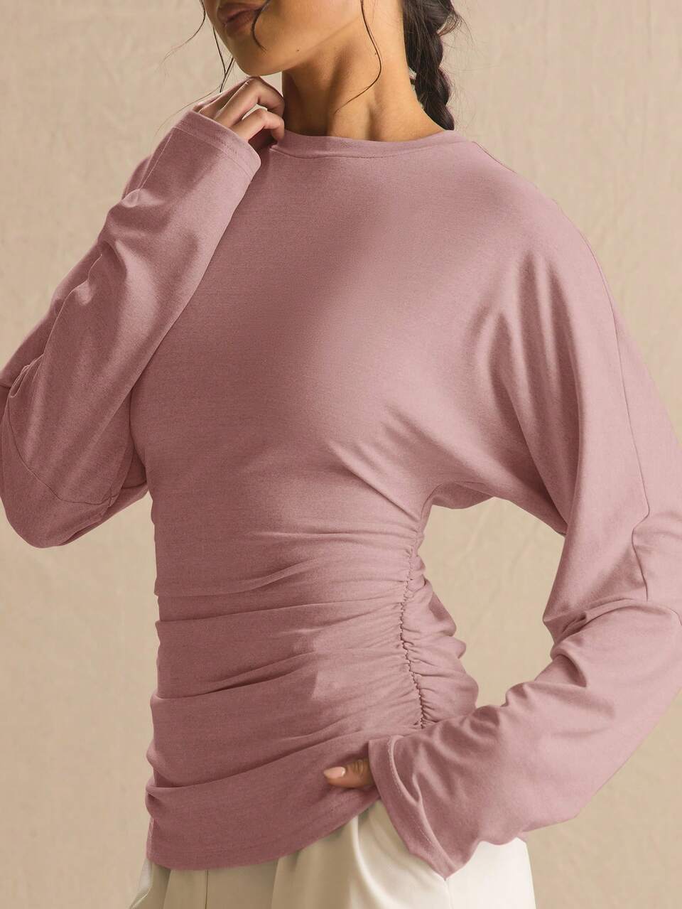 Top de Manga Murciélago con Cintura Fruncida Rosa Bebé