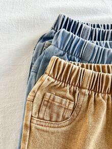 SHEIN Vintaside Kids 3pcs/Set Baby Boys' Elastic Waist Decorative Drawstring Casual All-Match Loose Denim Shorts - Multicolor - View 7