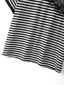GlowEve CURVE Plus Size Black And White Lace Patchwork Sheer Short Sleeve T-Shirt Club Summer Sexy - Multicolor - View 6